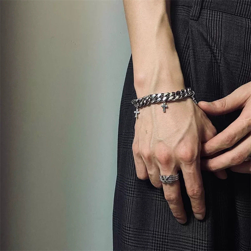 Cuban Titanium Steel Small Cross Bracelet - MERGE.DAY.1.FREESTYLE