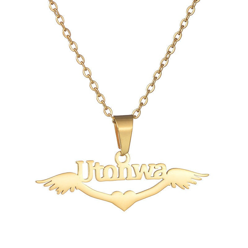 Personalized name necklace wings love pendant clavicle chain - MERGE.DAY.1.FREESTYLE