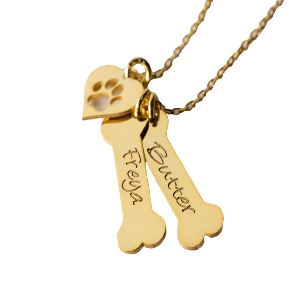 dog name necklace Personalized Bone Paw pendant - MERGE.DAY.1.FREESTYLE