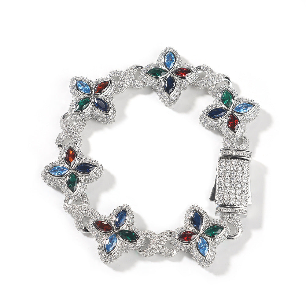 Hip-hop zircon colored infinite four-leaf clover bracelet - MERGE.DAY.1.FREESTYLE