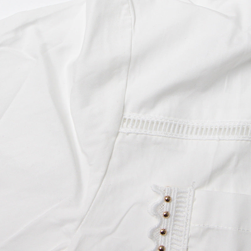 Lapel short-sleeved shirt + skirt lace embroidery two-piece suit for women - MERGE.DAY.1.FREESTYLE