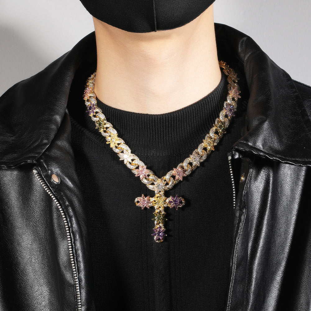 Colorful zircon ice flower cross necklace - MERGE.DAY.1.FREESTYLE