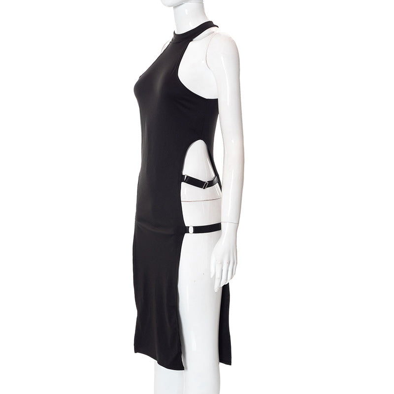 Sleeveless Hollow Side Slit High Waist Women's Dress - MERGE.DAY.1.FREESTYLE