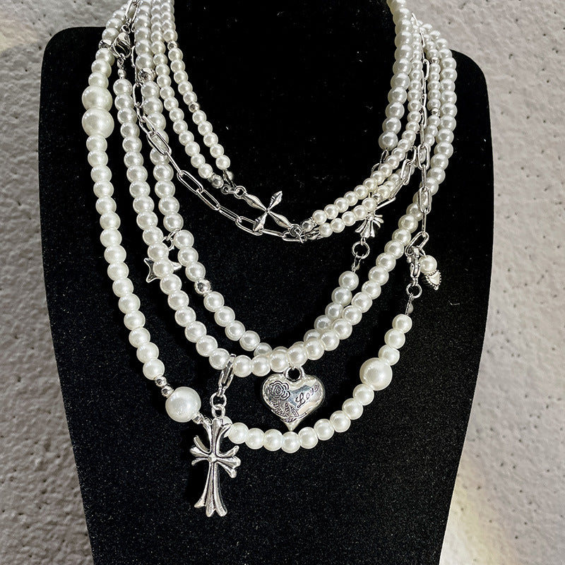 Cross heart star pearl necklace - MERGE.DAY.1.FREESTYLE