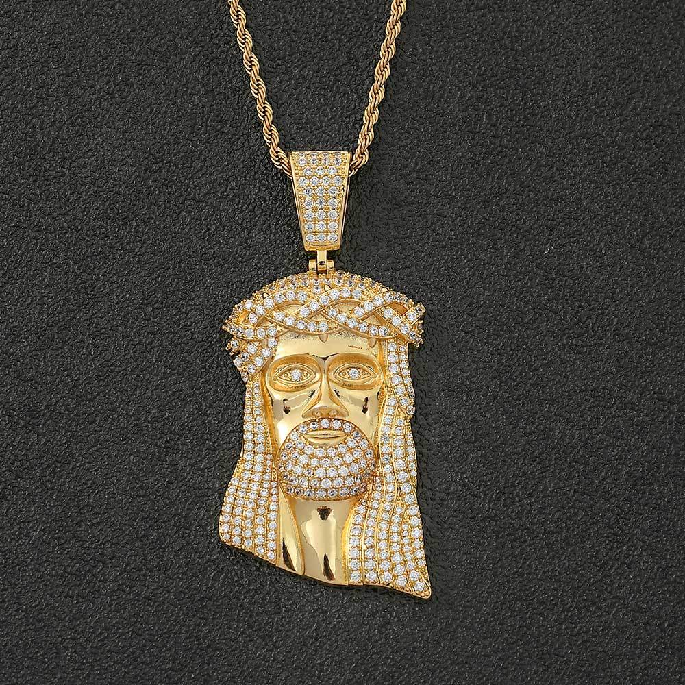 Micro Paved Zircon Jesus Head Hip Hop Men's Pendant Necklace - MERGE.DAY.1.FREESTYLE