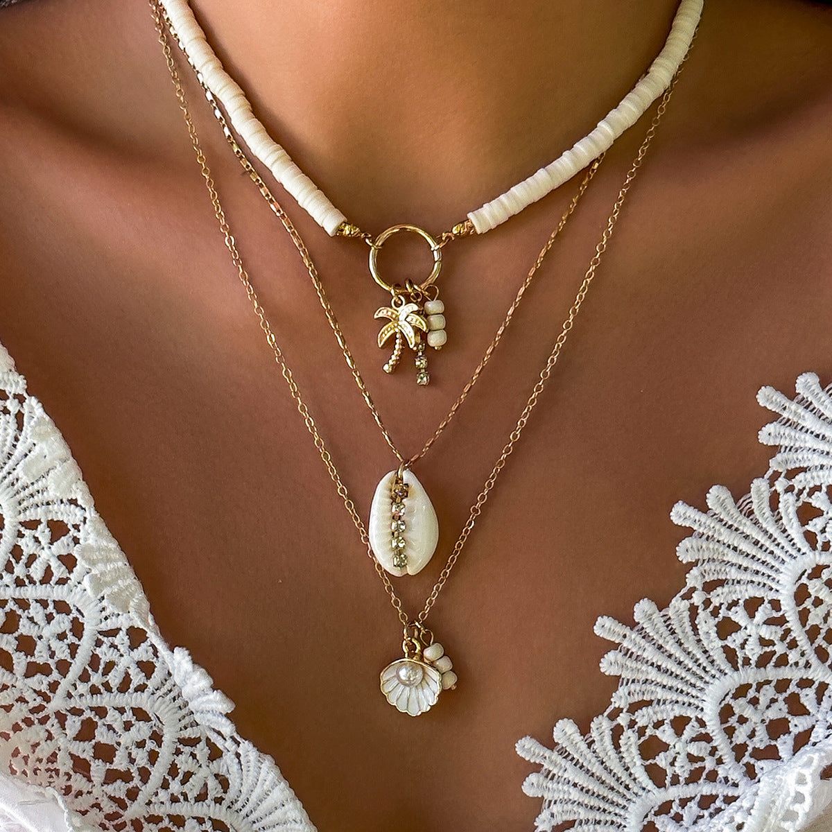 starfish necklace shell conch tassel multi-layer necklace - MERGE.DAY.1.FREESTYLE