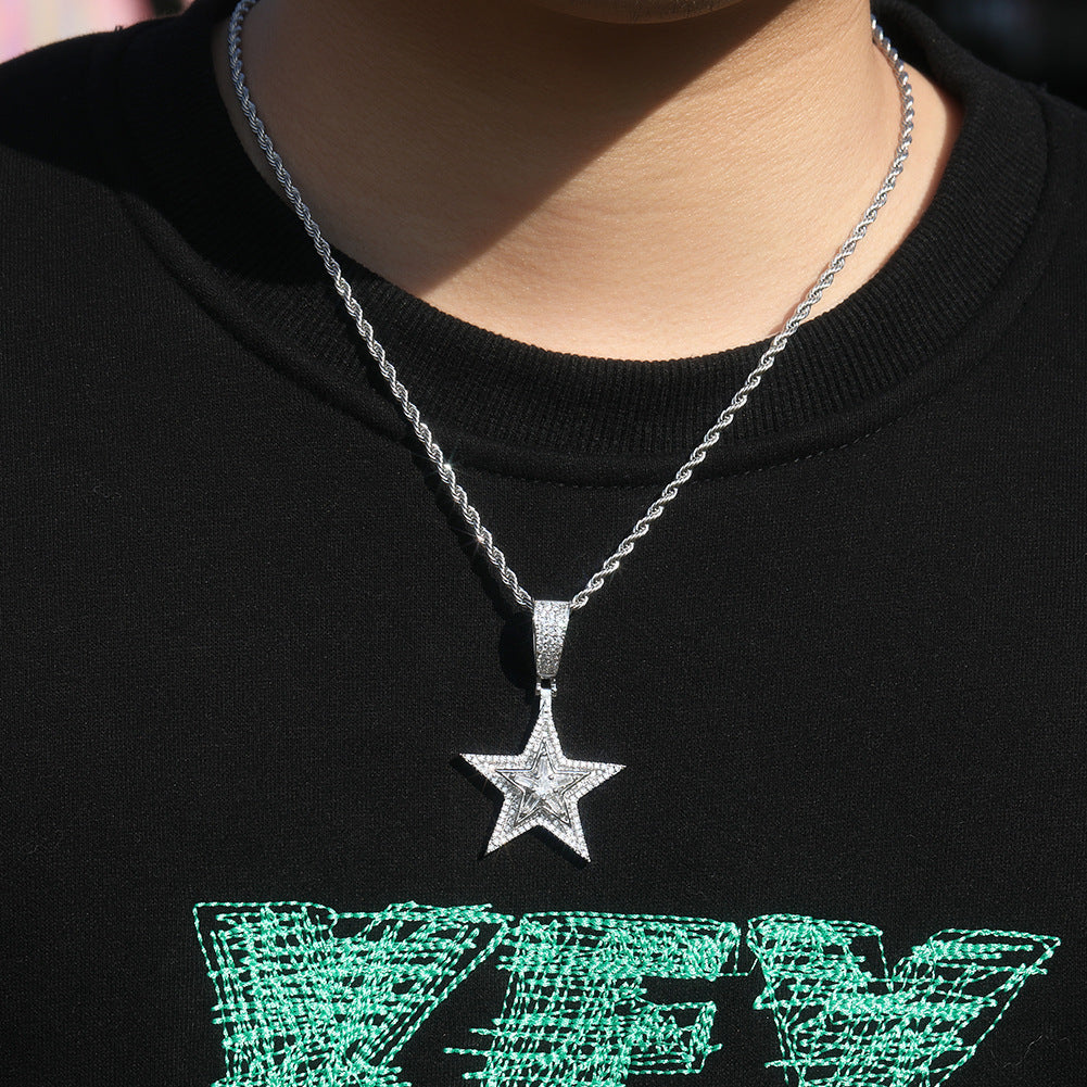 Hip-hop diamond-studded rotating five-pointed star necklace - MERGE.DAY.1.FREESTYLE