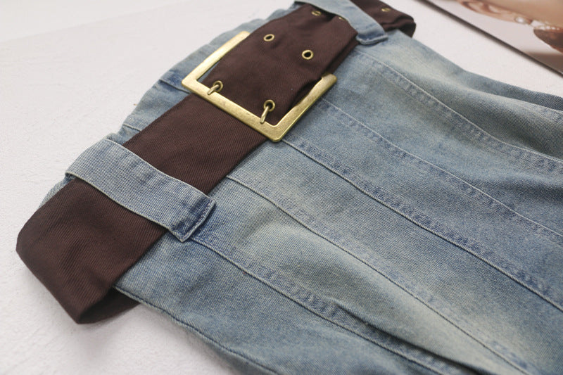 2023 summer detachable belt denim pleated bandeau denim dress - MERGE.DAY.1.FREESTYLE