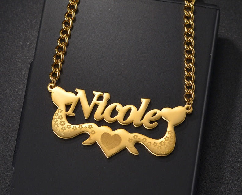 Flower Love Customized Name Necklace Laser Marked Clavicle Chain - MERGE.DAY.1.FREESTYLE