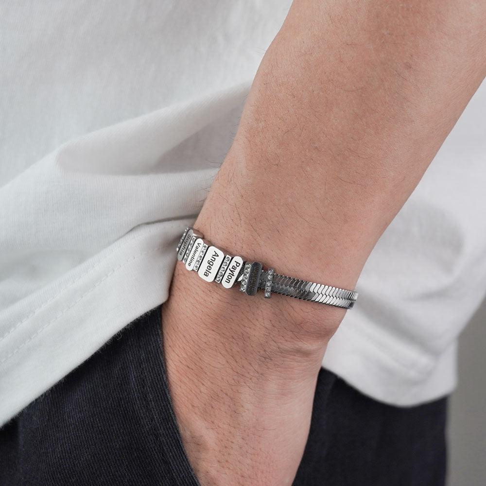 Flat snake bone chain diamond engraving bracelet - MERGE.DAY.1.FREESTYLE