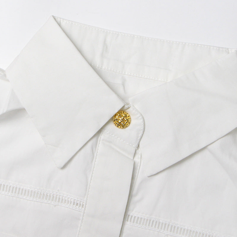 Lapel short-sleeved shirt + skirt lace embroidery two-piece suit for women - MERGE.DAY.1.FREESTYLE