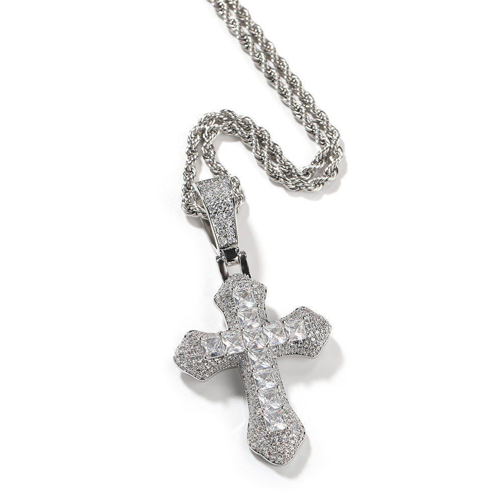 Hip-hop copper-inlaid purple zircon cross necklace - MERGE.DAY.1.FREESTYLE