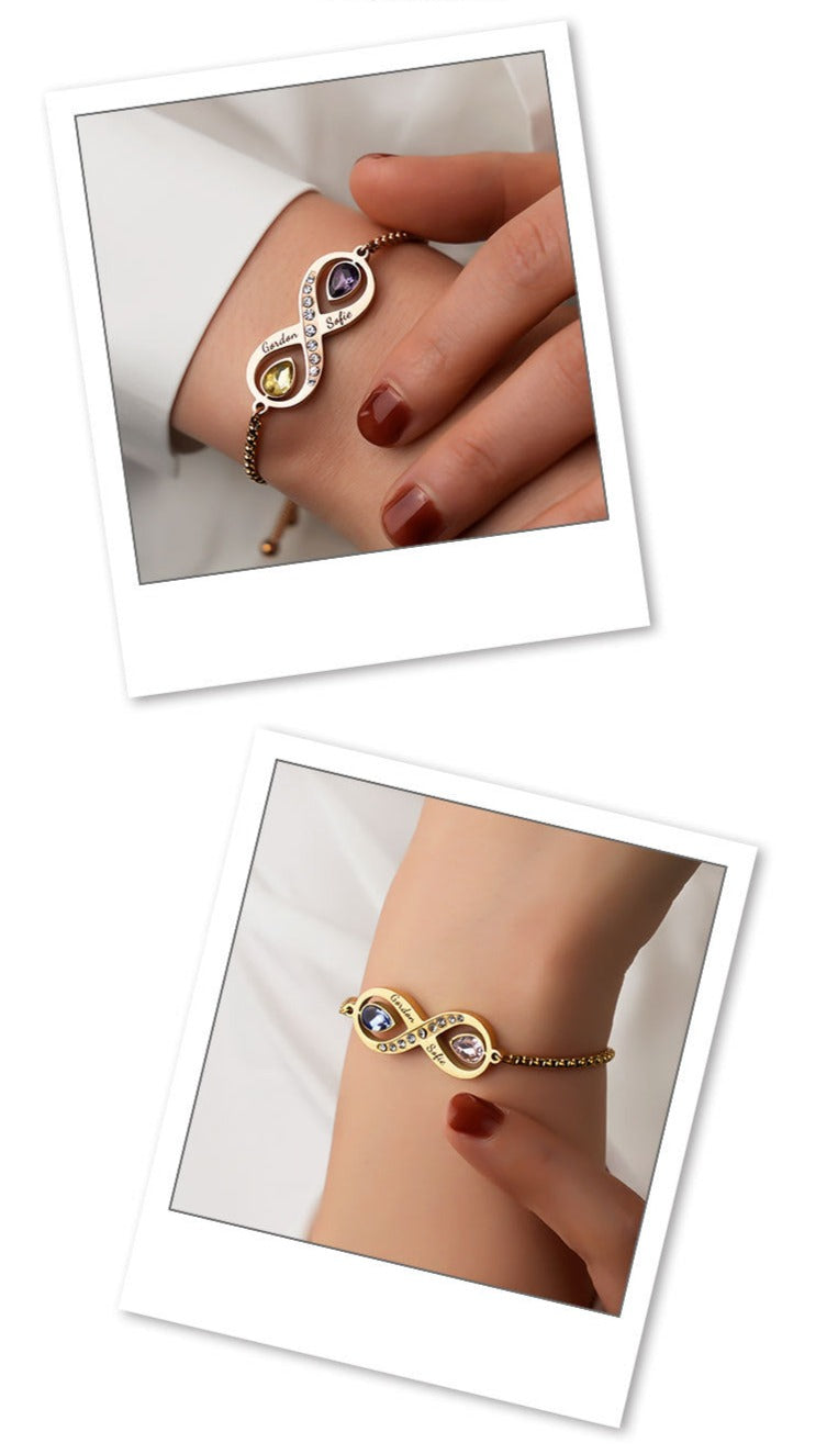 couple bracelet birthstone engraved bracelet - MERGE.DAY.1.FREESTYLE