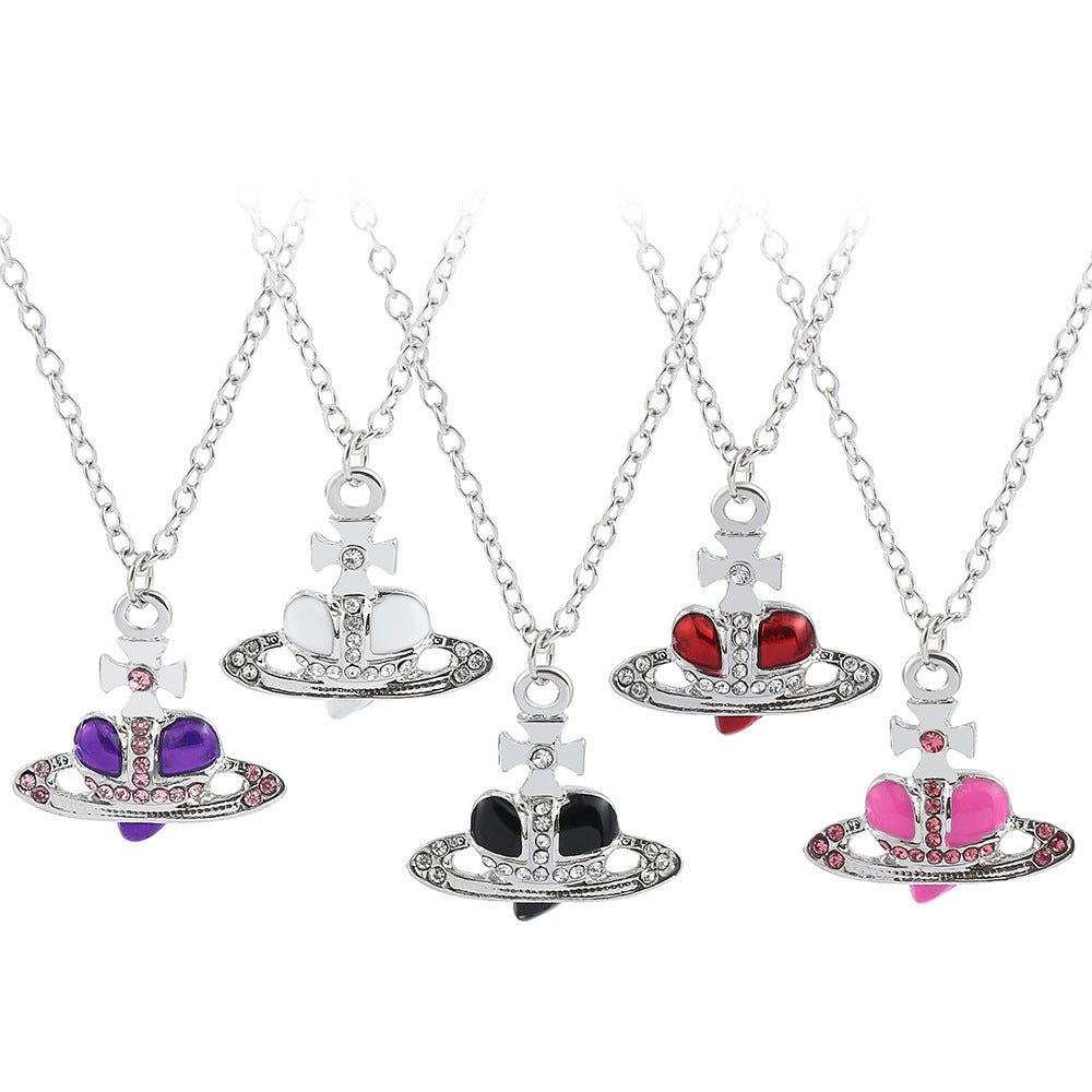 Saturn necklace, teardrop colored diamond earrings, Saturn earrings - MERGE.DAY.1.FREESTYLE