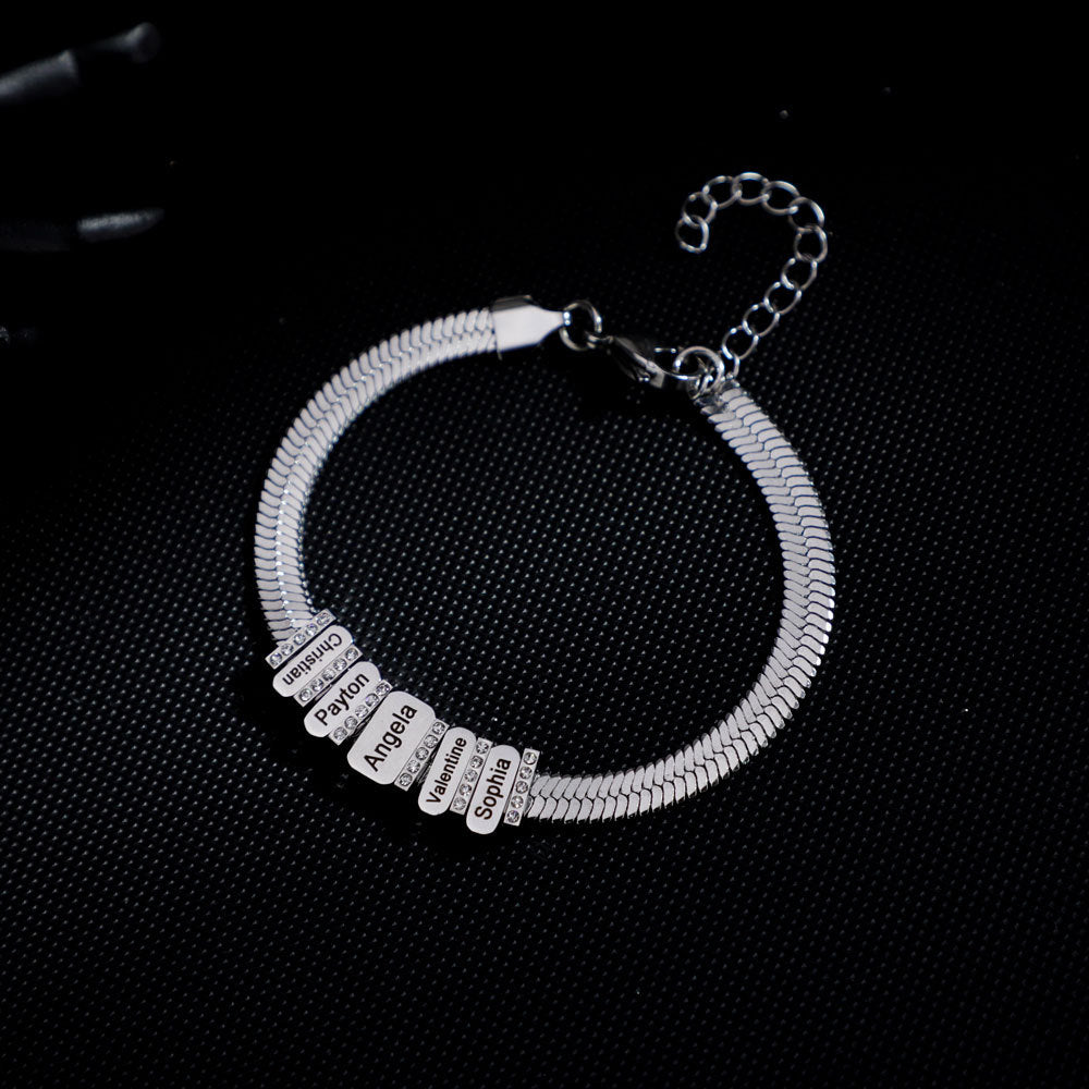 Flat snake bone chain diamond engraving bracelet - MERGE.DAY.1.FREESTYLE