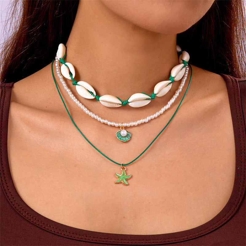 starfish necklace pearl multi-layer stacking necklace - MERGE.DAY.1.FREESTYLE