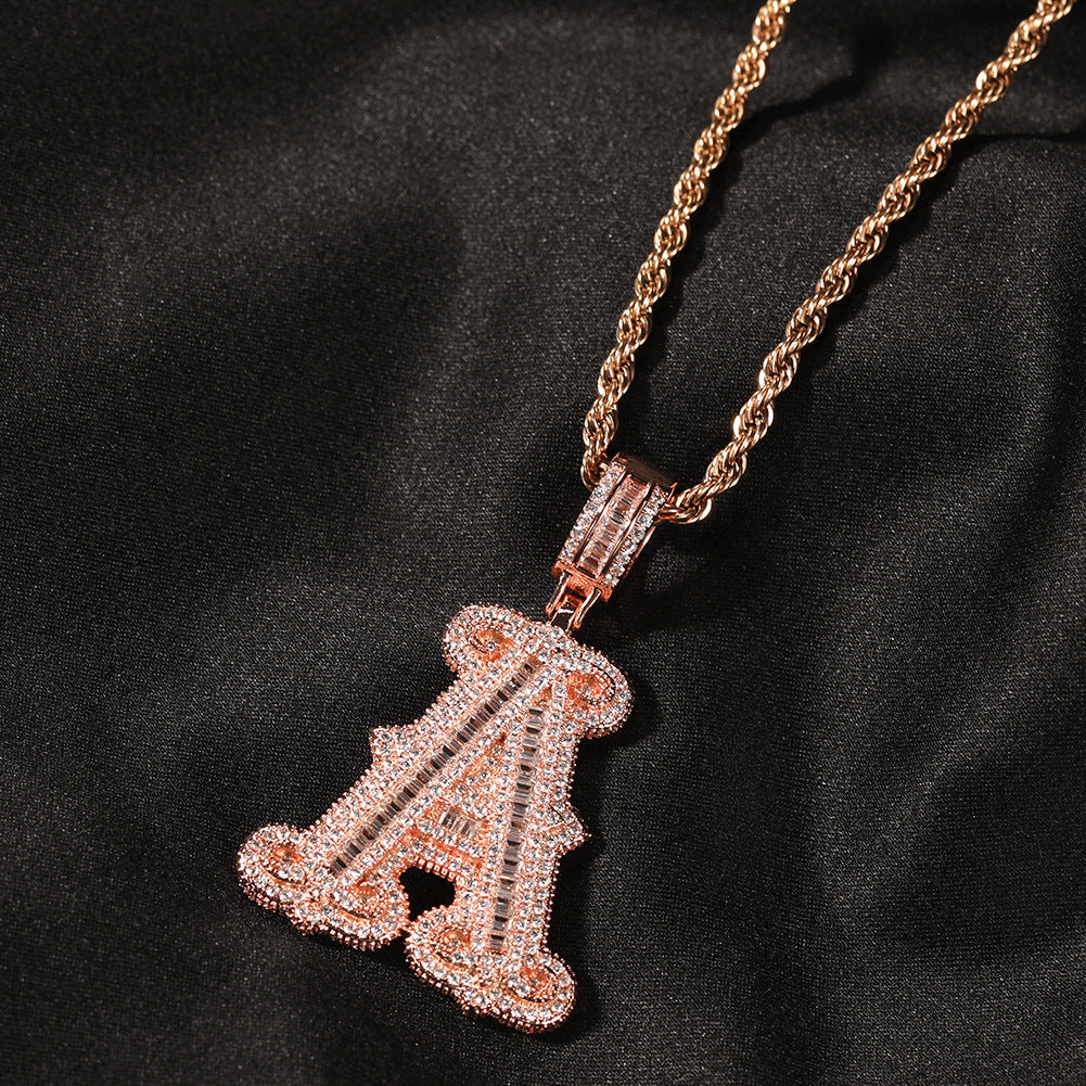 Hip-hop fully diamond-encrusted spiky rock sugar letter necklace - MERGE.DAY.1.FREESTYLE