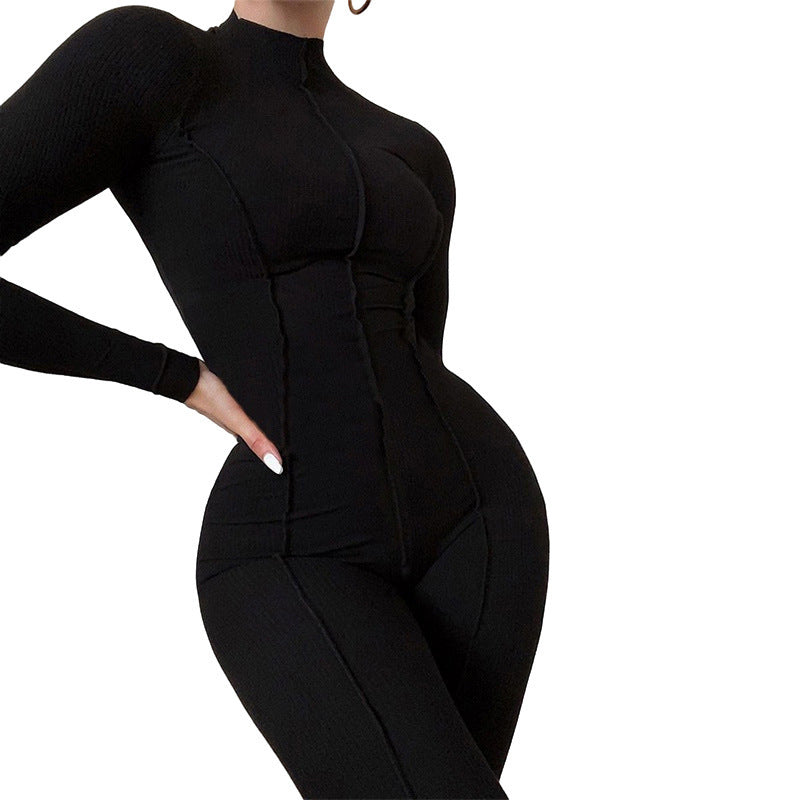 Women's high collar tight high waist casual solid color sports jumpsuit for women - MERGE.DAY.1.FREESTYLE