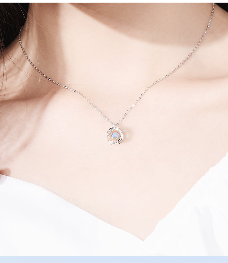 Silver Flash Necklace Feather Beating Heart Moonstone Necklace - MERGE.DAY.1.FREESTYLE