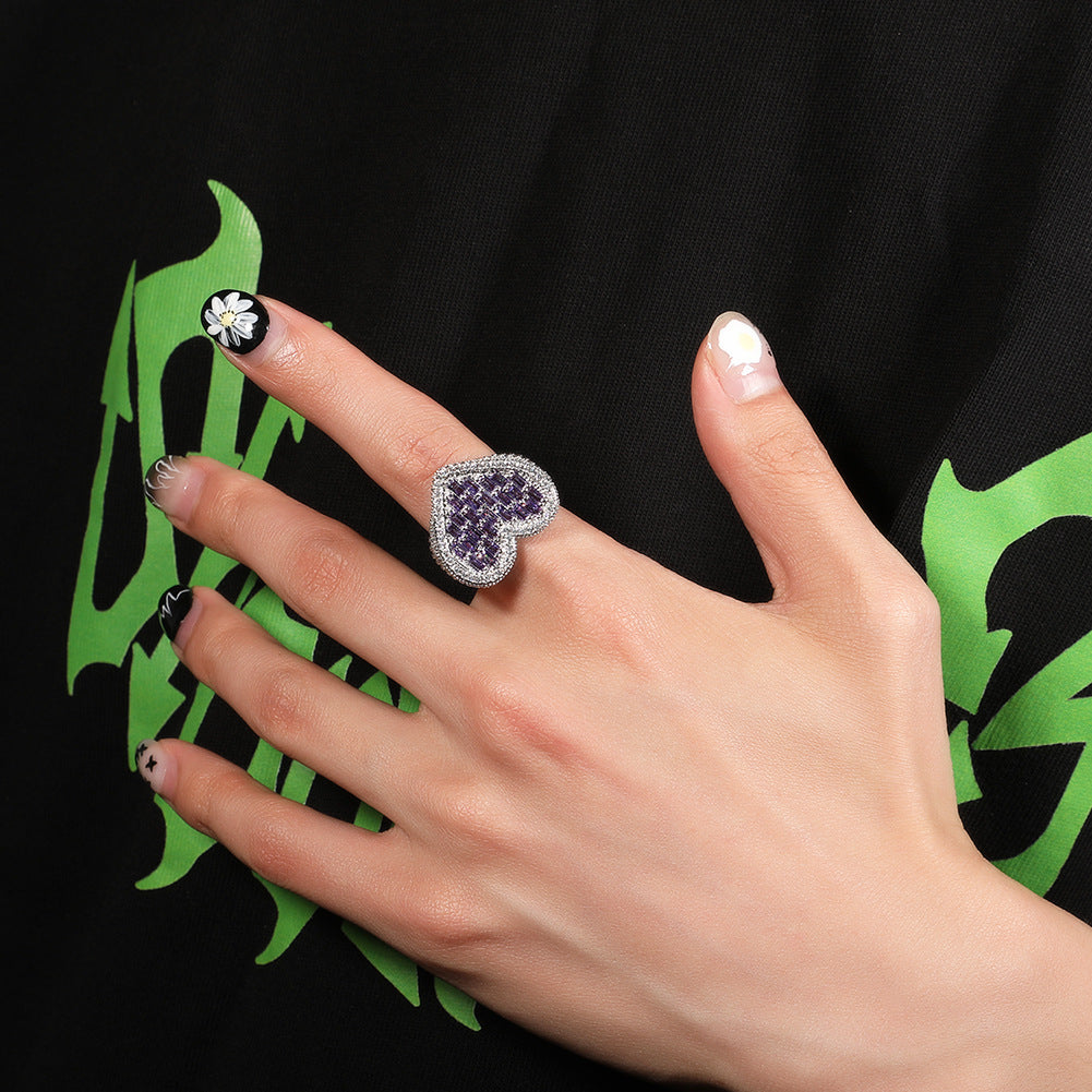 Hip-hop T-square heart-shaped zircon ring - MERGE.DAY.1.FREESTYLE