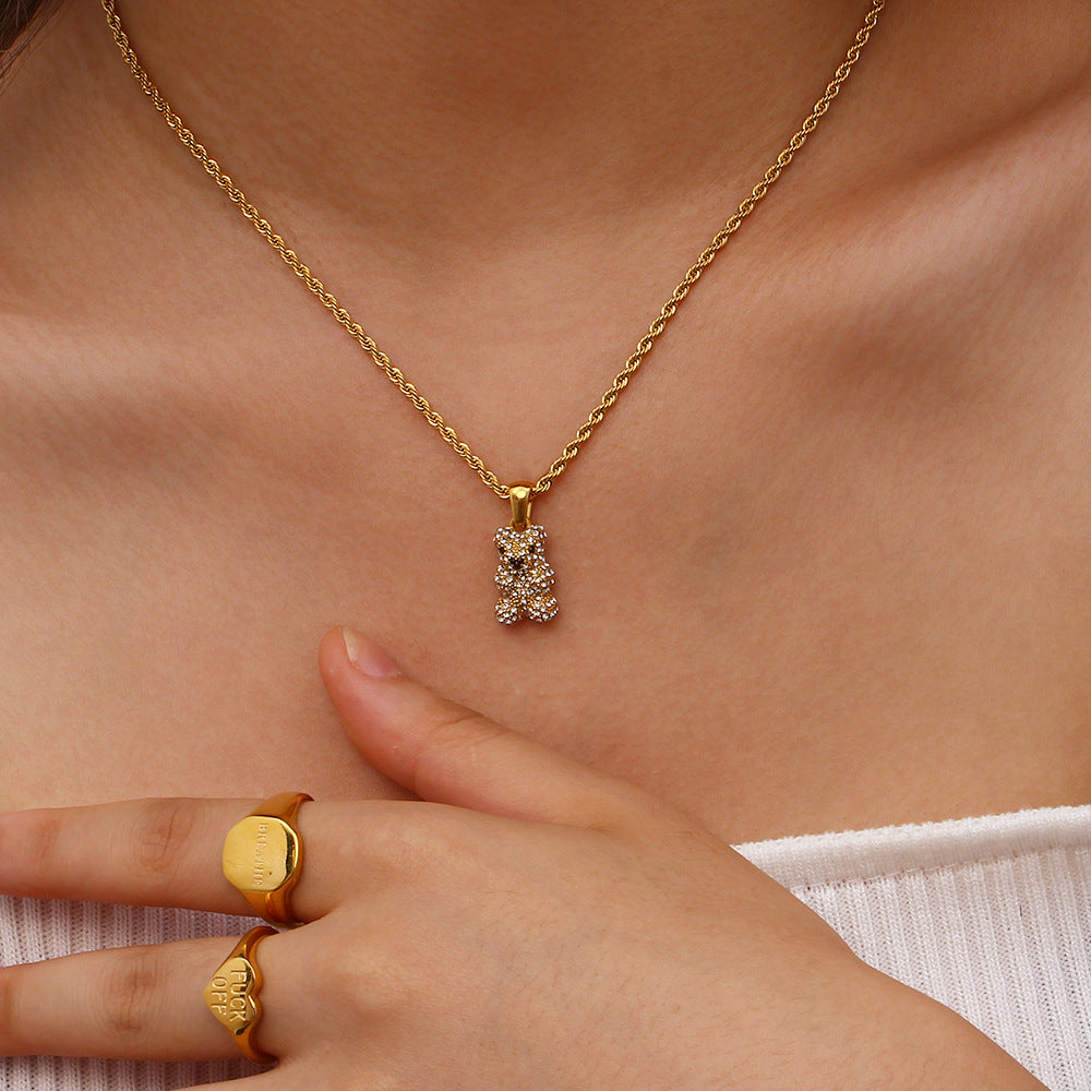 Bear pendant 18K zirconium necklace - MERGE.DAY.1.FREESTYLE