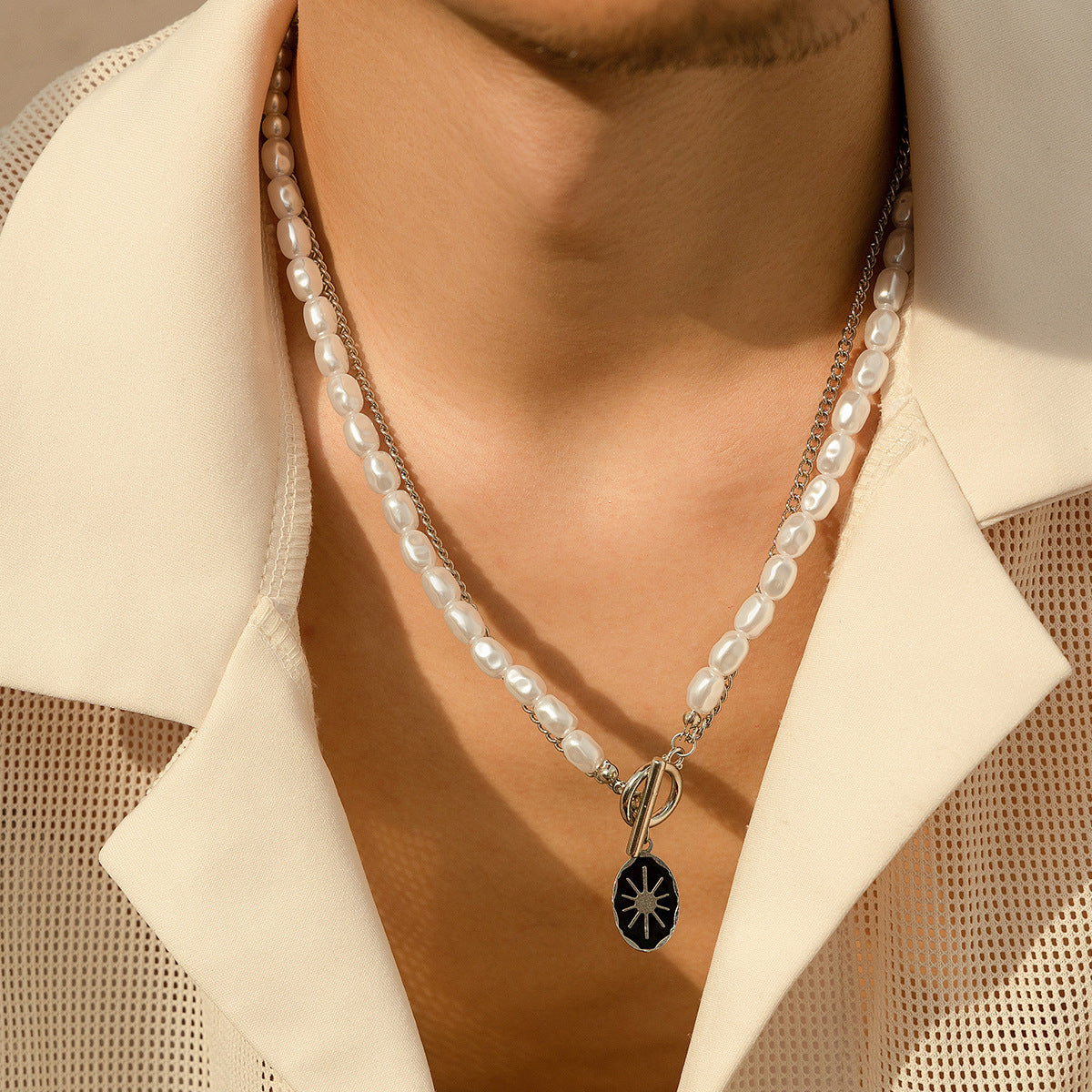 Oval sun OT buckle pearl necklace - MERGE.DAY.1.FREESTYLE