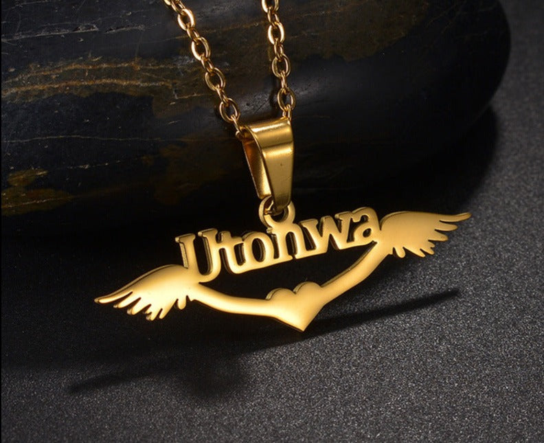 Personalized name necklace wings love pendant clavicle chain - MERGE.DAY.1.FREESTYLE