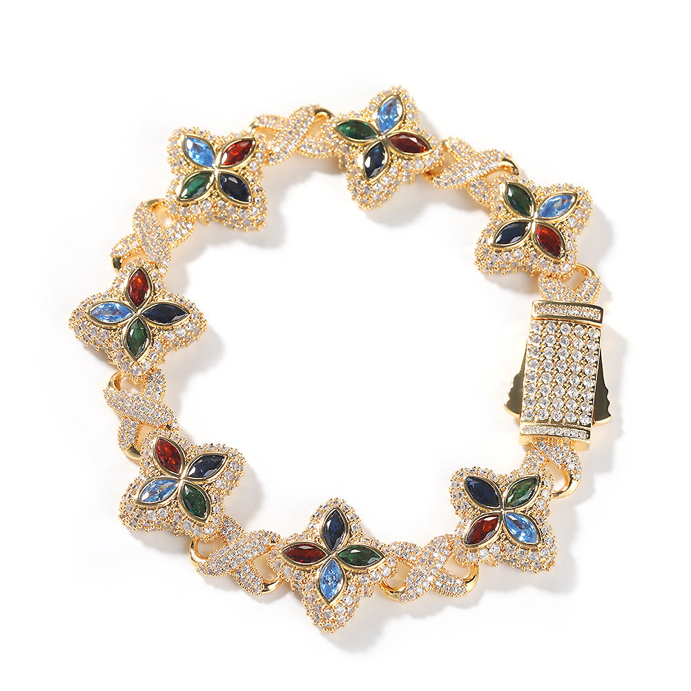 Hip-hop zircon colored infinite four-leaf clover bracelet - MERGE.DAY.1.FREESTYLE