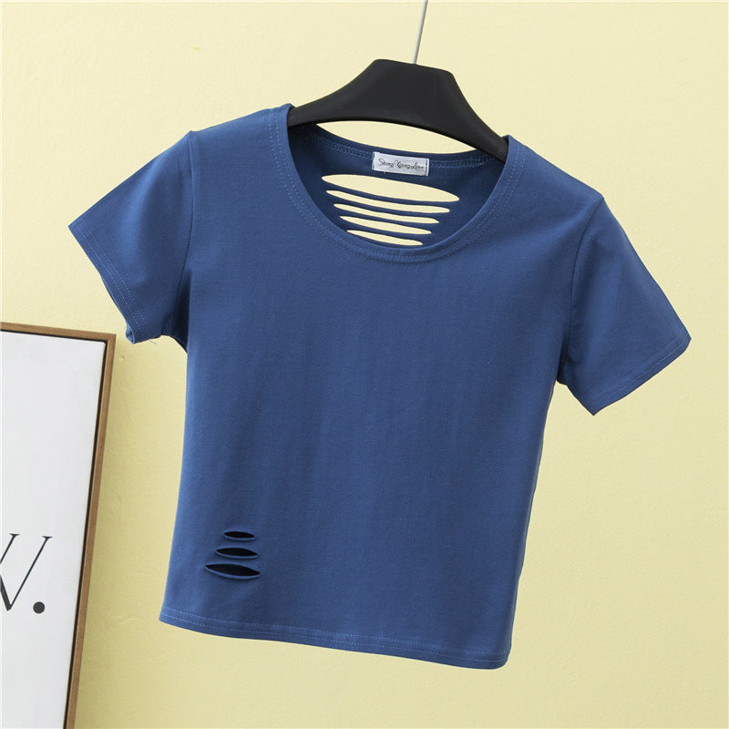 Summer ripped tight backless high waist T-shirt - MERGE.DAY.1.FREESTYLE