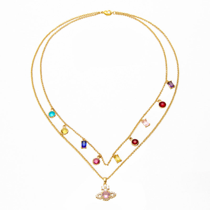Saturn Pendant Necklace Double Gemstone Inlaid Necklace - MERGE.DAY.1.FREESTYLE