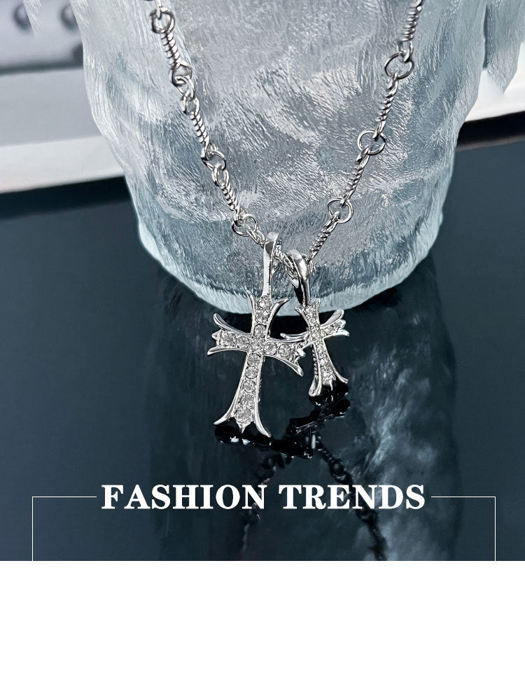 Double Cross Diamond Necklace Hip Hop Pendant - MERGE.DAY.1.FREESTYLE