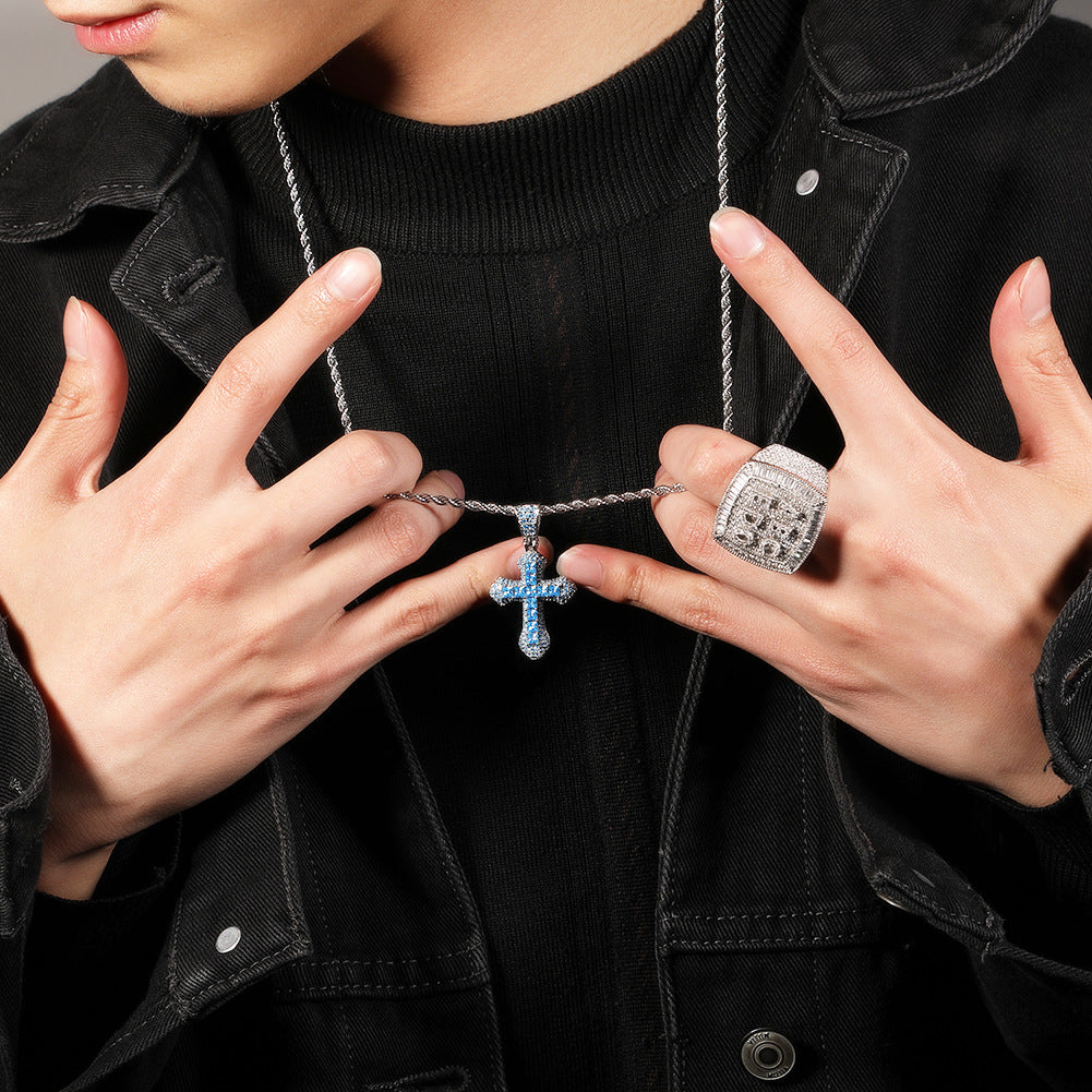 Blue Zircon Cross Hip-hop Necklace - MERGE.DAY.1.FREESTYLE