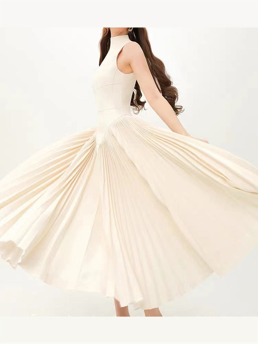 Pleated round neck sleeveless A dress with waist slimming long skirt - MERGE.DAY.1.FREESTYLE