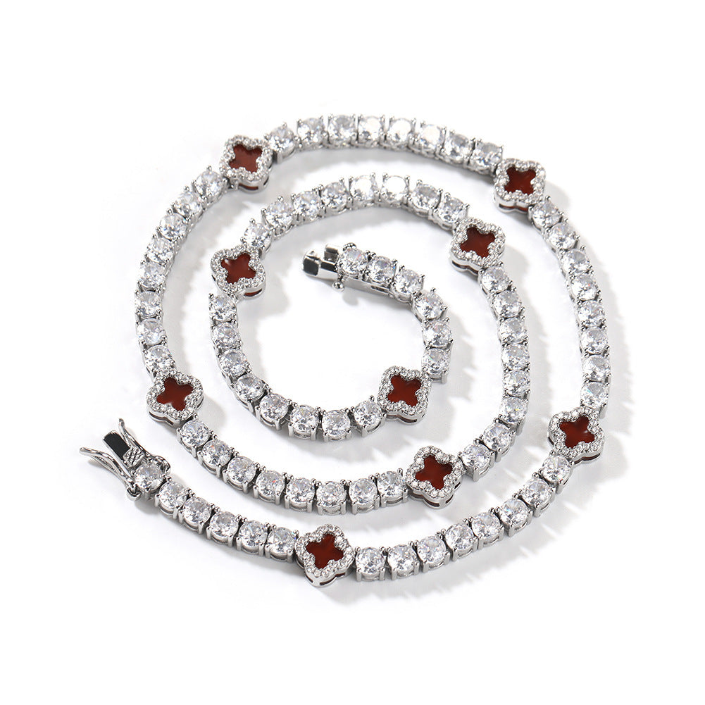 Hip-hop four-leaf clover diamond tennis chain necklace bracelet - MERGE.DAY.1.FREESTYLE