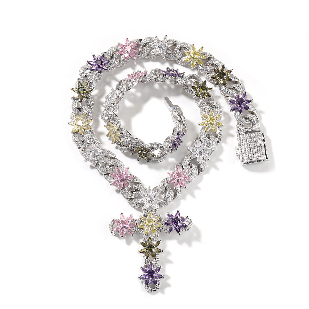 Colorful zircon ice flower cross necklace - MERGE.DAY.1.FREESTYLE