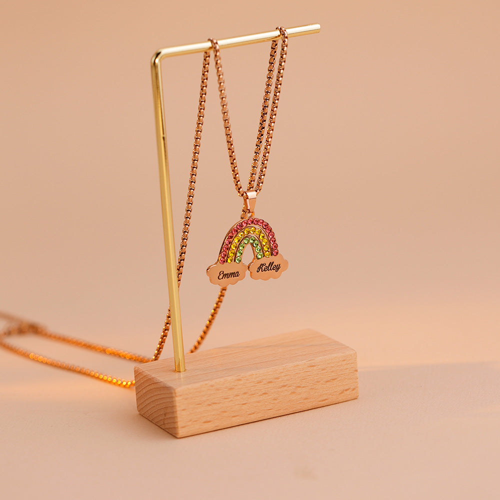 Rainbow Couple Name Necklace Engraving Pendant - MERGE.DAY.1.FREESTYLE