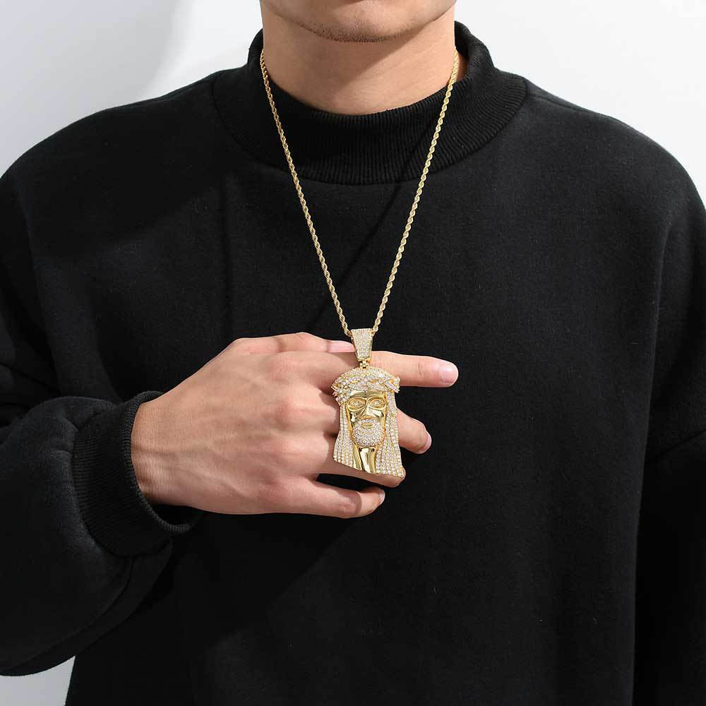 Micro Paved Zircon Jesus Head Hip Hop Men's Pendant Necklace - MERGE.DAY.1.FREESTYLE