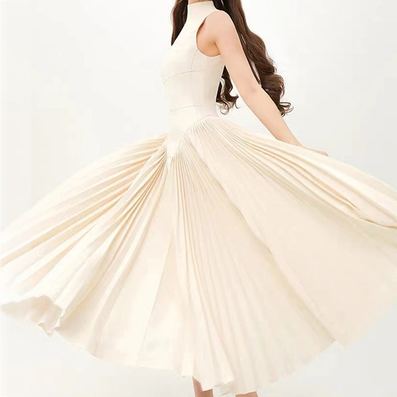 Pleated round neck sleeveless A dress with waist slimming long skirt - MERGE.DAY.1.FREESTYLE