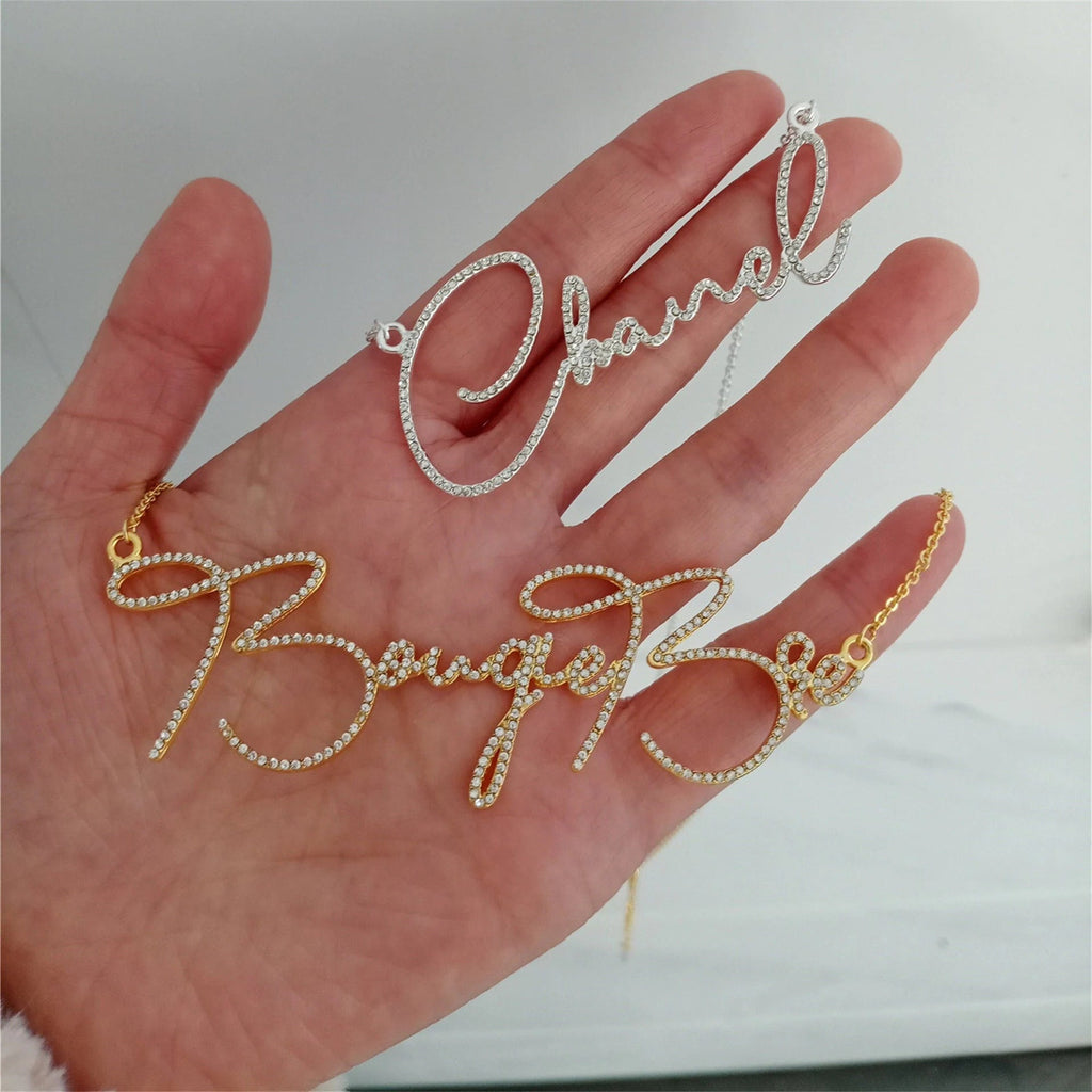 Handwritten signature personalized nameplate necklace - MERGE.DAY.1.FREESTYLE