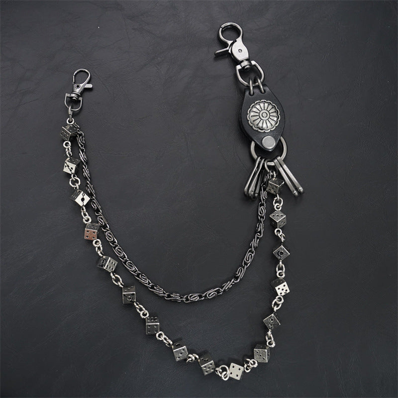 Carved leather dice vintage double-layer trouser chain waist chain - MERGE.DAY.1.FREESTYLE