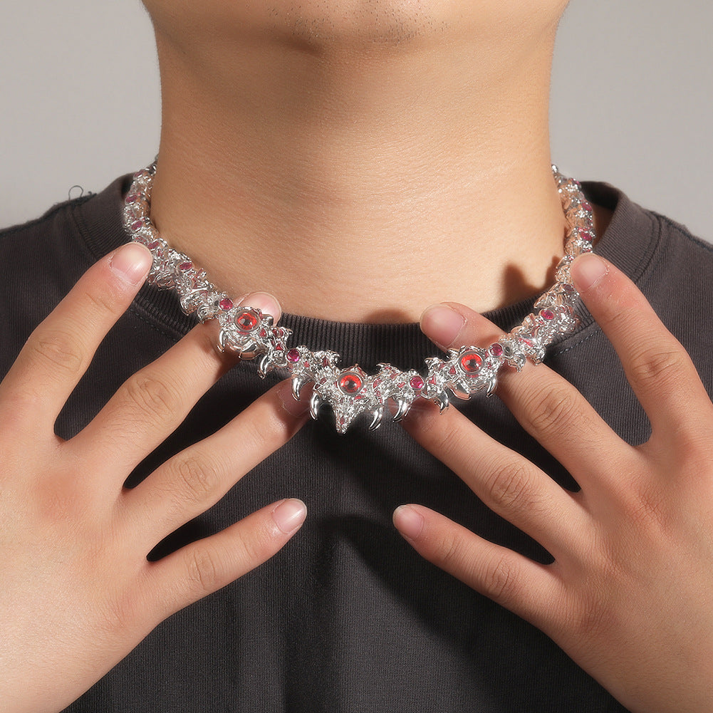 Hip-hop exaggerated spiky parasitic red-eyed thorn diamond-encrusted necklace - MERGE.DAY.1.FREESTYLE