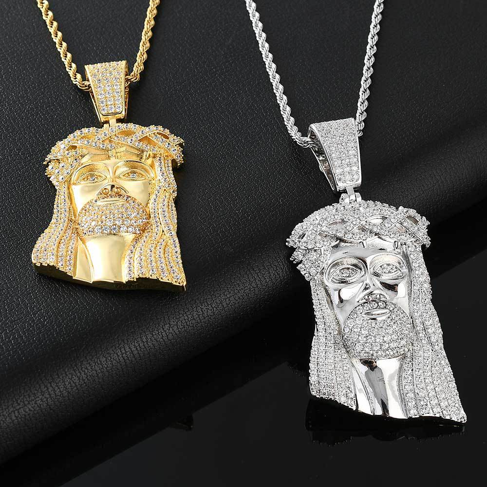 Micro Paved Zircon Jesus Head Hip Hop Men's Pendant Necklace - MERGE.DAY.1.FREESTYLE