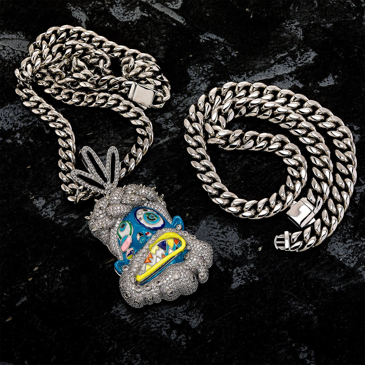 Diamond-studded colorful dripping oil cartoon head hip-hop pendant necklace wholesale - MERGE.DAY.1.FREESTYLE