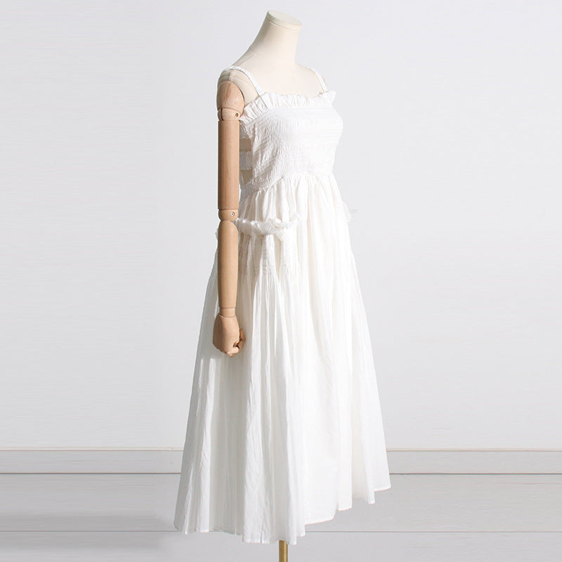 Pleated suspender long solid color full skirt dress - MERGE.DAY.1.FREESTYLE