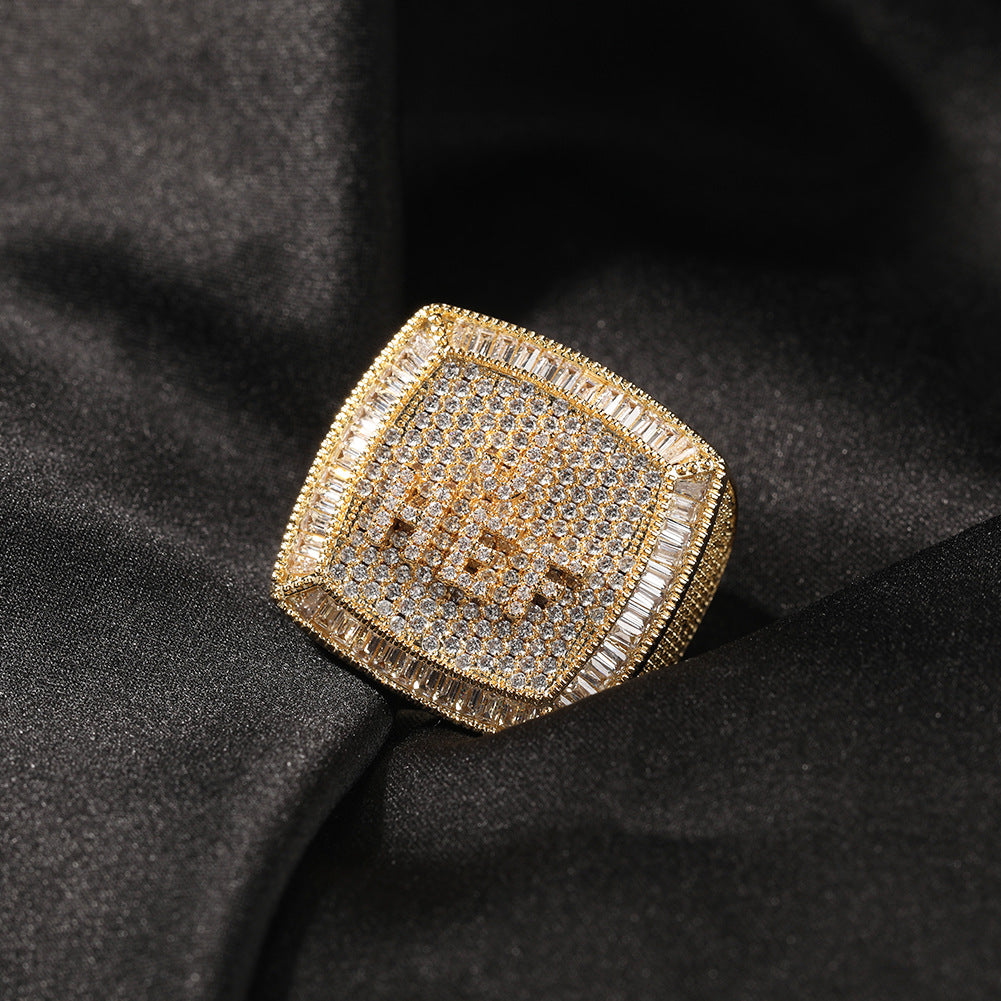 Hip-hop diamond-encrusted zircon DIY letter square ring - MERGE.DAY.1.FREESTYLE
