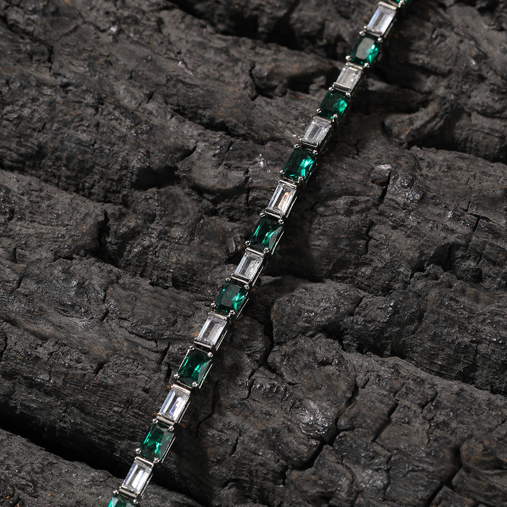 Hip-hop zircon-encrusted emerald color-matching tennis chain - MERGE.DAY.1.FREESTYLE