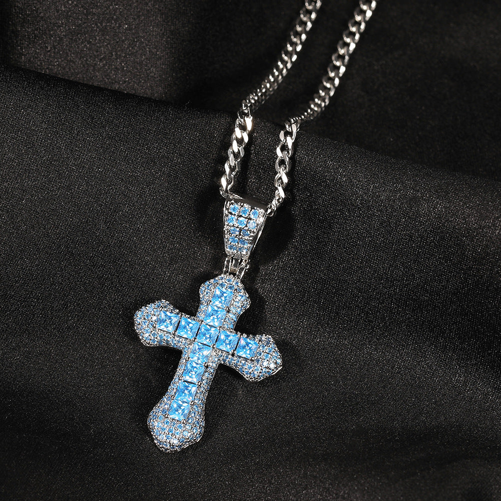 Blue Zircon Cross Hip-hop Necklace - MERGE.DAY.1.FREESTYLE