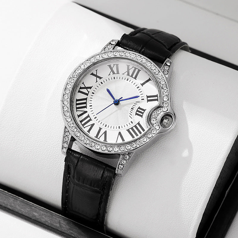Fashion Diamond-Encrusted Women's Quartz Watch with Leather Strap - MERGE.DAY.1.FREESTYLE