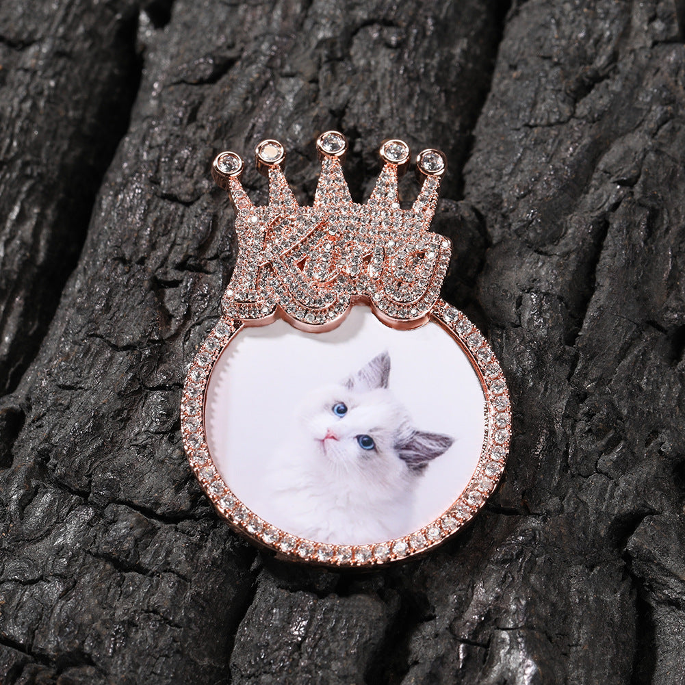 Custom Crown Round Photo Diamond Pendant Hip Hop Necklace - MERGE.DAY.1.FREESTYLE
