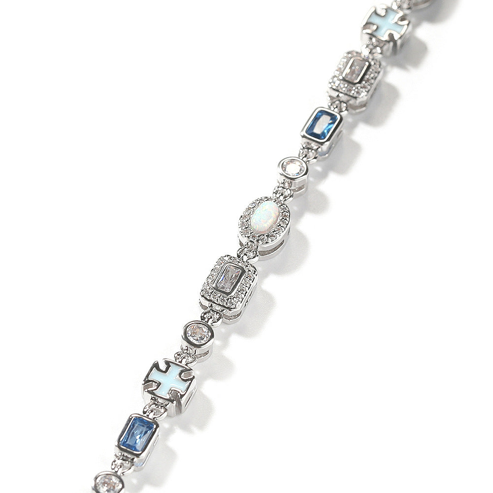 6mm blue colored gemstone bracelet with diamonds - MERGE.DAY.1.FREESTYLE
